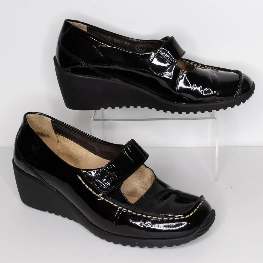 Wolky Women's Mary Jane Wedge Shoes Patent Leather READ Black Size 37 6 | AQ - Picture 1 of 6